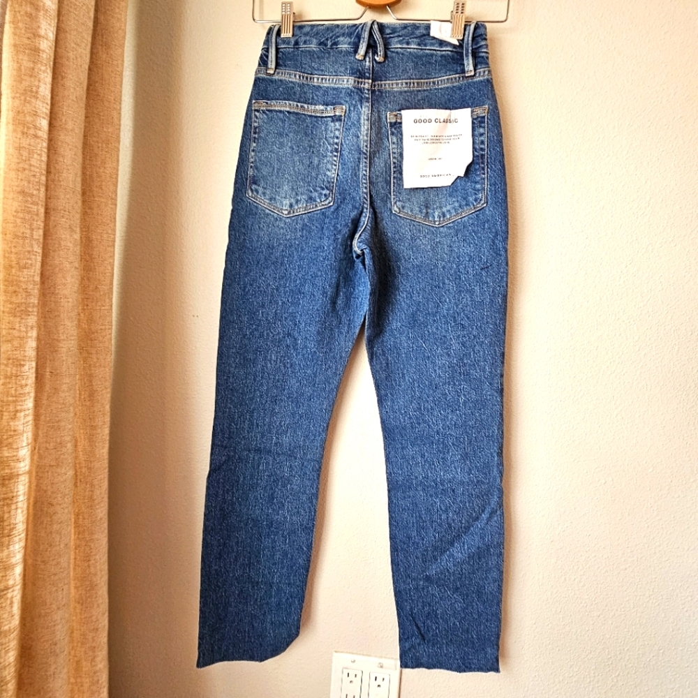 NWT Good American Good Classic Skinny Jeans Cut-Off Raw Hem - Size 0 - Picture 6 of 7